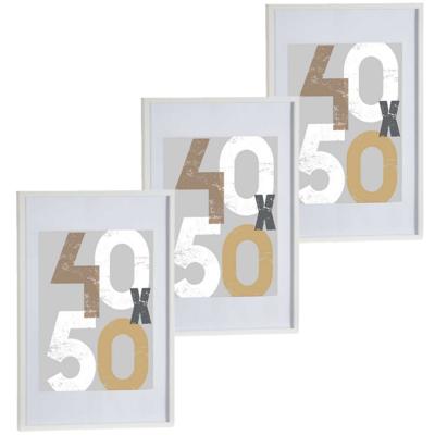3x stuks houten fotolijst - wit - 50 x 70 cm - fotolijstje - met passe-partout - decoratie