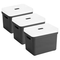 Sunware Opbergbox met transparante deksel - 3x stuks - zwart - 18L - kunststof - 35x25x24cm