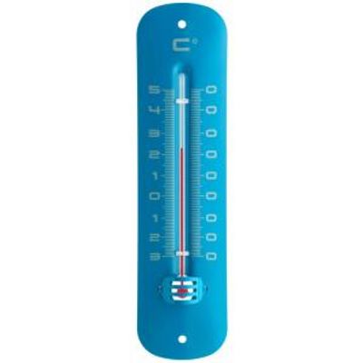 Metalen thermometer 19 cm blauw voor gebruik binnen en buiten