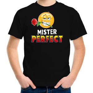 Mister perfect funny emoticon shirt kids zwart XL (158-164)  -
