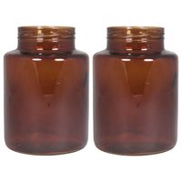 Set van 2x bloemenvazen - kastanje bruin/transparant glas - H20 x D14.5 cm