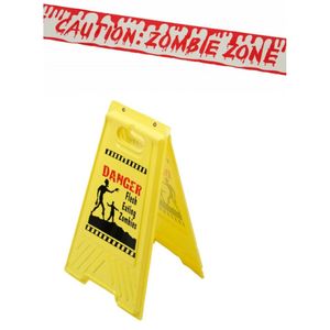 Halloween/Horror waarschuwingsbord - danger zone - H53 cm - incl. afzetlint