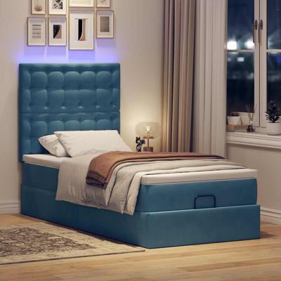 Ottoman bed met matrassen en LED's 80x200cm fluweel donkerblauw