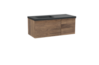Balmani Forma zwevend badmeubel 120 x 55 cm amerikaans notenhout met Napoli asymmetrisch linkse wastafel in zwart graniet, Horizontale symmetrische rechte ribbel
