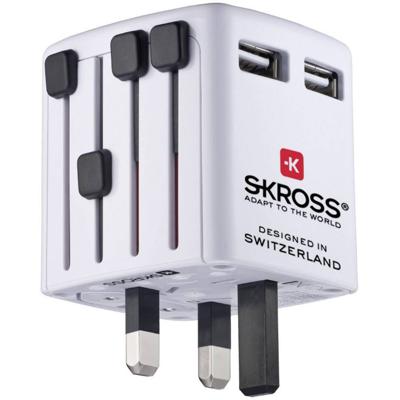 Skross World USB Charger Reislader 12 W 2x USB-A Wit Met adapter voor Europa, Met adapter voor Verenigd Koninkrijk, Met adapter voor Verenigde Staten, Met