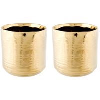 2x Ronde gouden plantenbakjes/bloemenbakjes/bloempotjes Cerchio 11 cm keramiek - Plantenpotten