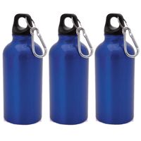 3x Stuks aluminium waterfles/drinkfles blauw met schroefdop en karabijnhaak 400 ml