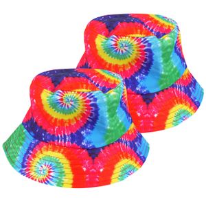 Vissershoedje/zonnehoed - 2x - Tie Dye regenboog - katoen - zonnebescherming voor volwassenen - PRID