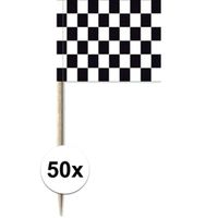 50x Vlaggetjes prikkers race/finish 8 cm hout/papier   -