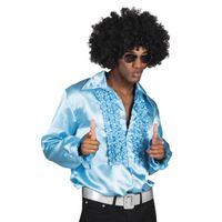 Turquoise disco overhemden met rouches - thumbnail