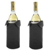 Flessenkoeler - 2x stuks - koelhoes - zwart - wijn en champagne - 32x23 cm - klittenbandsluiting - k