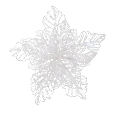 Decoris decoratie bloem - op clip - wit glitter - 23 cm - kunststof - kerstversiering