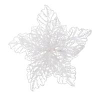 Decoris decoratie bloem - op clip - wit glitter - 23 cm - kunststof - kerstversiering