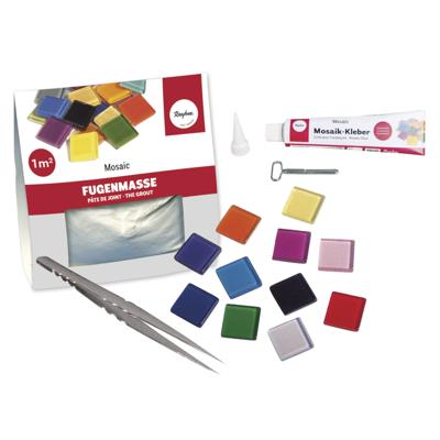 Emmer mozaiek steentjes 1 x 1 cm - vierkant - kleuren mix - 1025x stuks - met lijm en voegmiddel