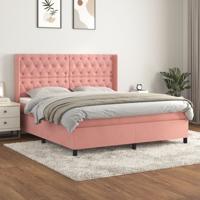 Boxspring met matras fluweel roze 160x200 cm