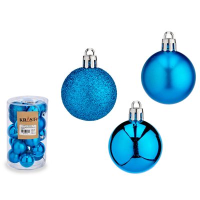 Kleine kerstballen - 20x st- helder blauw - kunststof - 4 cm -mat/glans/glitter