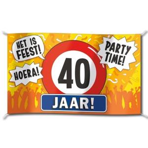 40 jaar feest versiering gevelvlag - 100 x 150 cm - polyester - met ringen