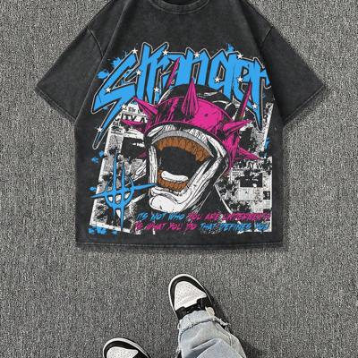 Men's Graffiti Monster Print T-Shirt - Vintage Wash Cotton Tee S