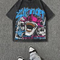 Men's Graffiti Monster Print T-Shirt - Vintage Wash Cotton Tee S