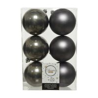 6x stuks kunststof kerstballen antraciet (warm grey) 8 cm glans/mat - Kerstbal - thumbnail
