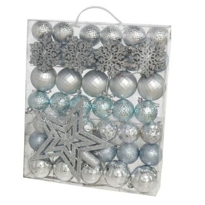 Kerstballen set - met ster piek - 57-delig - kunststof - zilver/blauw Kerstballen set - met ster piek - 57-delig - kunststof - zilver/blauw
