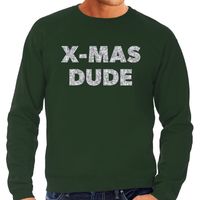 Foute Kersttrui x-mas dude zilveren glitter letters groen heren