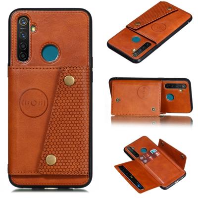 Voor OPPO Realme 5 schokbestendige magnetische PU + TPU beschermhoes met kaartsleuven (bruin)
