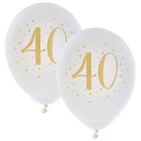 Verjaardag leeftijd ballonnen 40 jaar - 16x stuks - wit/goud - 23 cm - Feestartikelen/versieringen