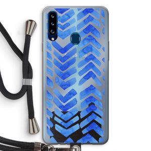 Blauwe pijlen: Samsung Galaxy A20s Transparant Hoesje met koord