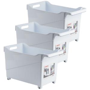 Plasticforte Opbergbox - Set van 3x stuks - wit - 45 x 24 cm - kunststof - op wieltjes