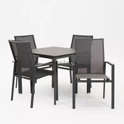 Tuinstoel Delia grijs hoge rug met Carcassonne tafel 90 x 90 cm