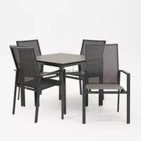 Tuinstoel Delia grijs hoge rug met Carcassonne tafel 90 x 90 cm