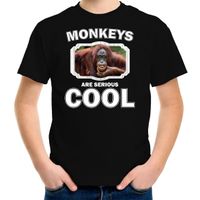 T-shirt monkeys are serious cool zwart kinderen - apen/ gekke orangoetan  shirt XL (158-164)  -