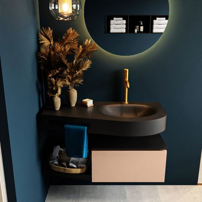 MONDIAZ RIVA 100cm badmeubel onderkast / planchet kleur Rosee met 1 lade. Wastafel DULCET rechts 1 kraangat kleur Urban. MONDIAZ RIVA 100cm badmeubel onderkast / planchet kleur Rosee met 1 lade. Wastafel DULCET rechts 1 kraangat kleur Urban.