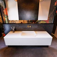Badkamermeubelset Mondiaz Erin 150 cm met 1 Lade met RIDGE Wastafel Midden Talc Zonder Kraangaten Greeploos Mat Cale Badkamermeubelset Mondiaz Erin 150 cm met 1 Lade met RIDGE Wastafel Midden Talc Zonder Kraangaten Greeploos Mat Cale