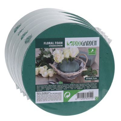 4x stuks steekschuim/oase nat rond groen D14 x H7 cm 4x stuks steekschuim/oase nat rond groen D14 x H7 cm