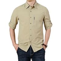 Voor heren Overhemd Overhemd met knopen Normaal shirt Werkhemden Marineblauw khaki Leger Groen Grijs Lange mouw Effen Revers Feestdagen Vakantie Zak Kleding Modieus Casual Comfortabel Lightinthebox - thumbnail