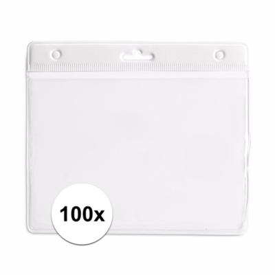 Multipack van 100x stuks Badgehouders - wit - 11,5 x 9,5 cm - voor aan een lanyard of keycord