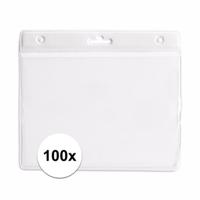 Multipack van 100x stuks Badgehouders - wit - 11,5 x 9,5 cm - voor aan een lanyard of keycord