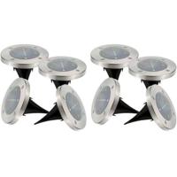Set van 8 ronde RVS solarspots voor inbouw of inbouw - LUMISKY - DECKY - Koud witte LED - Ø12 cm