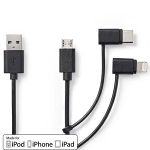Nedis 3-in-1-Kabel USB-A naar USB-C/Lightning/Micro-USB