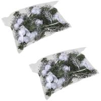 Kerststukje decoratie - 12x st - zilver - op stekers - 12 cm - kerstversiering