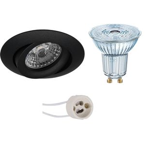 LED Spot Set - LEDVANCE Parathom PAR16 940 36D - Pragmi Uranio Pro - GU10 Fitting - Dimbaar - Inbouw Rond - Mat Zwart - 5.5W - Natuurlijk Wit 4000K - Kantelbaar - Ø82mm