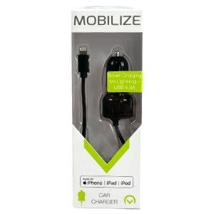 Mobilize USB autolader DUAL 4800mA + lightning kabel zwart 1m - 9540126