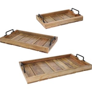 3x Mangohouten dienbladen/serveerbladen 58 cm