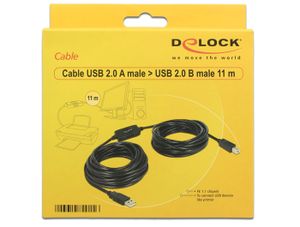 DeLOCK 11m, USB2.0-A - USB2.0-B USB-kabel USB A USB B Zwart