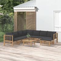 9-delige Loungeset met kussens bamboe donkergrijs