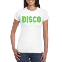 Bellatio Decorations Verkleed T-shirt dames - disco - wit - groen glitter - jaren 70/80 - carnaval 2XL  - - thumbnail