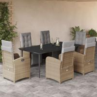 7-delige Tuinset met kussens poly rattan beige