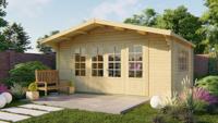 Tuindeco Newcastle Blokhut 540x440 cm + luifel 90 cm 58 mm vuren blank- Zadeldak- Onbehandeld vurenhout- Tuindeco